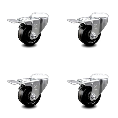 Service Caster 3 Inch Phenolic Wheel Swivel Bolt Hole Caster Set with Total Lock Brake SCC SCC-BHTTL20S314-PHS-4